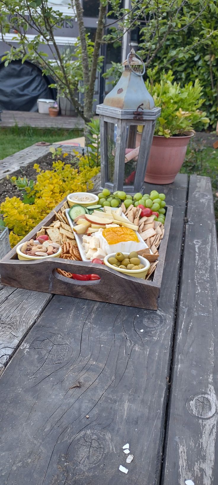 Outdoor charcuterie table display